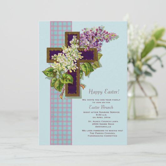 Lilacs and Crucifix Easter Invitation Kaart (Staand voorkant)