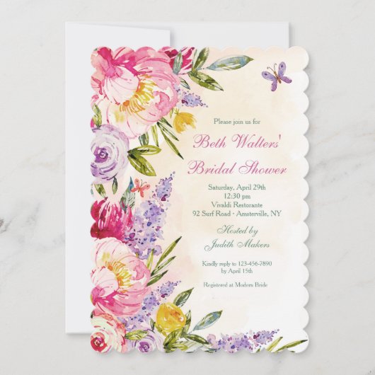 Lilacs and Peonies Bridal Shower Invitation Kaart (Voorkant)