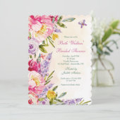 Lilacs and Peonies Bridal Shower Invitation Kaart (Staand voorkant)