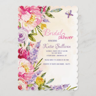 Lilacs and Peonies Floral Invitation Kaart