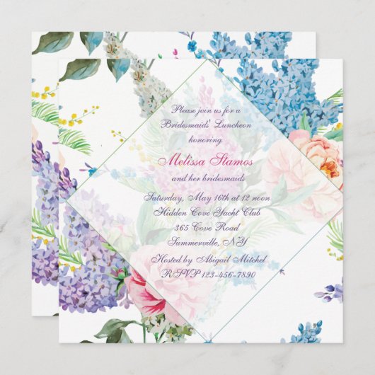 Lilacs and Peonies Invitation Kaart (Voorkant / Achterkant)
