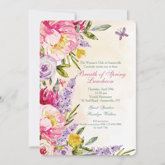 Lilacs and Peonies Luncheon Invitation Kaart (Voorkant)