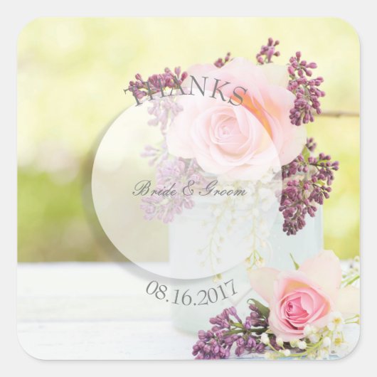 Lilacs and Rozen Vintage Wedding Vierkante Sticker (Voorkant)