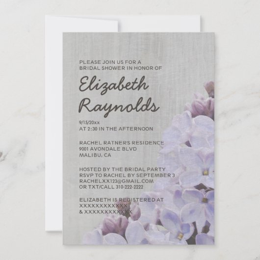 Lilacs Bridal Shower Invitaties Kaart (Voorkant)