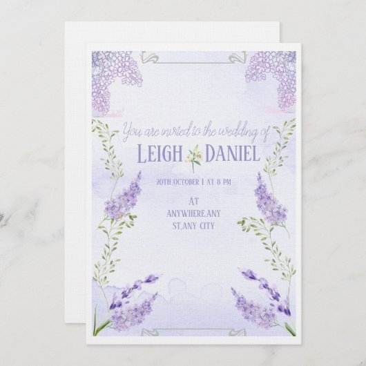 Lilacs bruiloft uitnodiging (Voorkant / Achterkant)