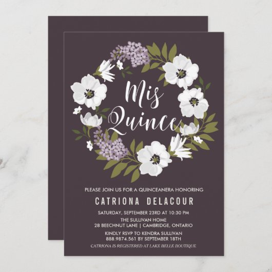 Lilacs en Anemones Bloemenkrans Quinceañera Kaart (Voorkant / Achterkant)