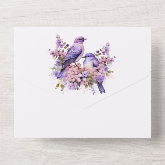 Lilacs en Bluebirds All In One Uitnodiging (Achterkant)