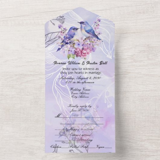 Lilacs en Bluebirds Alles In Een Uitnodiging (Binnen)