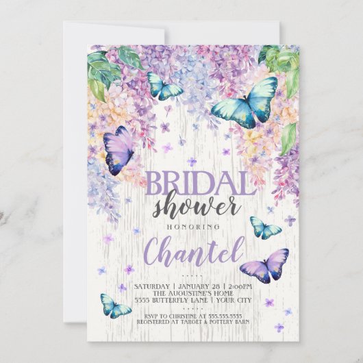 Lilacs en Butterfly | Bridal Shower-uitnodiging Kaart (Voorkant)