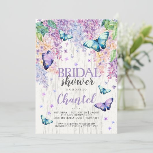 Lilacs en Butterfly | Bridal Shower-uitnodiging Kaart (Staand voorkant)