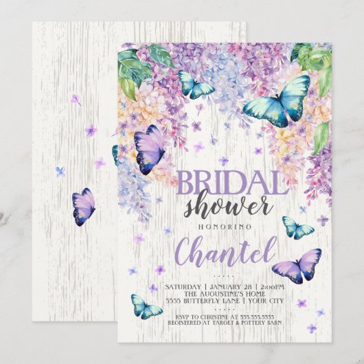 Lilacs en Butterfly | Bridal Shower-uitnodiging Kaart (Voorkant / Achterkant)