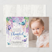 Lilacs en Butterfly | Foto uitnodiging op zaterdag (Voorkant / Achterkant)