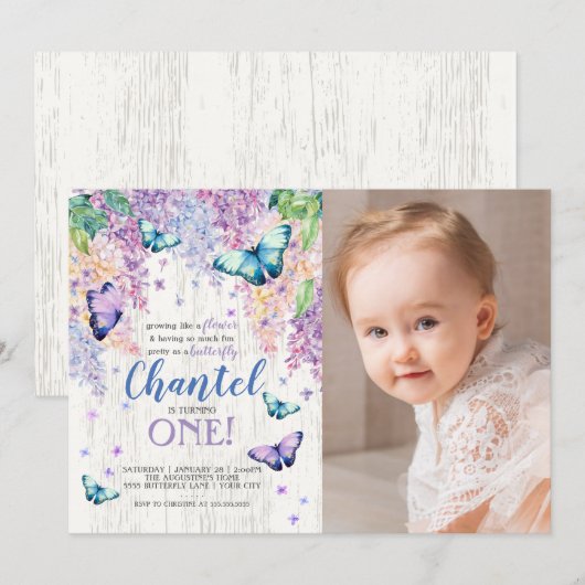 Lilacs en Butterfly | Foto uitnodiging op zaterdag (Voorkant / Achterkant)