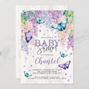 Lilacs en Butterfly   Uitnodiging tot Baby shower