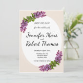 Lilacs en crème bruiloft save the date (Staand voorkant)