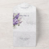 Lilacs en Heather op gemarmerd wit met QR Code All In One Uitnodiging (Buitenkant)