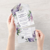 Lilacs en Heather op gemarmerd wit met QR Code All In One Uitnodiging (Afscheurbaar)