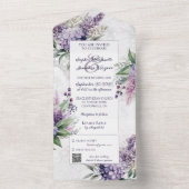 Lilacs en Heather op gemarmerd wit met QR Code All In One Uitnodiging (Binnen)