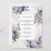 Lilacs en Heather op gemarmerd wit Save the Date (Voorkant)