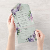 Lilacs en Heather op gemarmerde salie groen All In One Uitnodiging (Afscheurbaar)