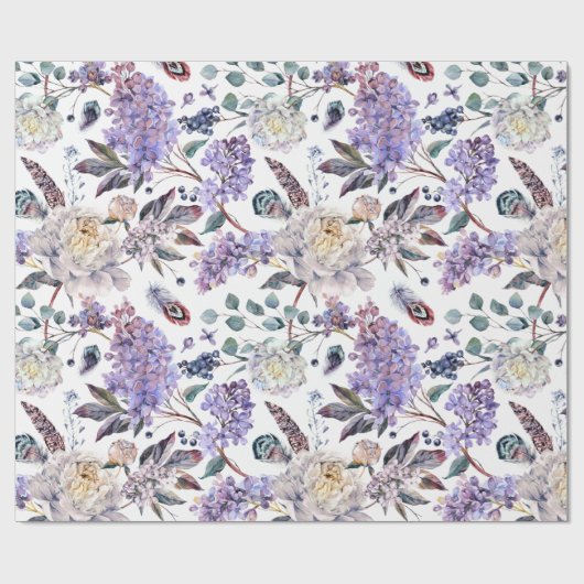 Lilacs en pioenen bloemen cadeaupapier (Vlak)
