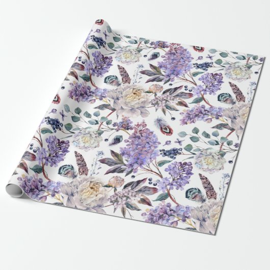 Lilacs en pioenen bloemen cadeaupapier (Uitgerold)