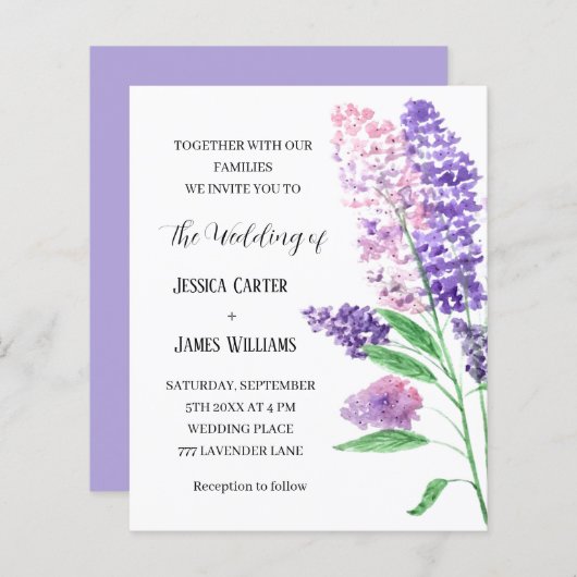 Lilacs Floral Waterverf Rustic Elegant Wedding (Voorkant / Achterkant)