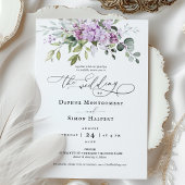 Lilacs Greenery Script Wedding Paars Kaart