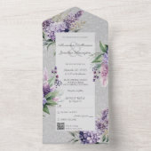 Lilacs & Heather op Grijs met QR Code All In One Uitnodiging (Binnen)