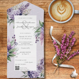 Lilacs & Heather op Lavendel met QR Code All In One Uitnodiging