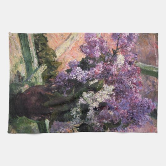 Lilacs in een venster | Mary Cassatt Theedoek (Horizontaal)
