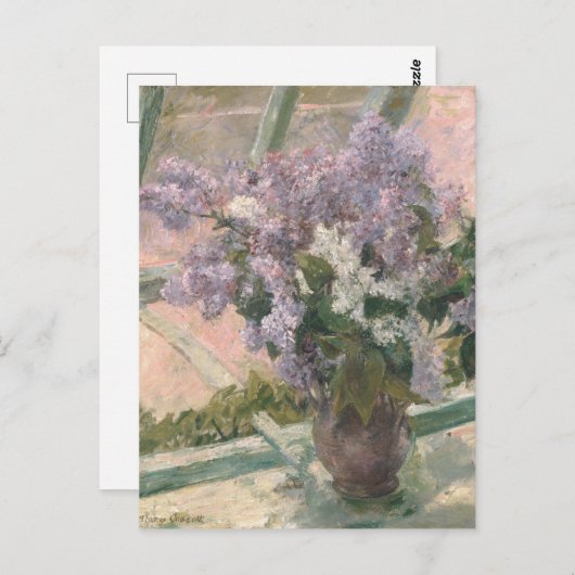 Lilacs in Window van Mary Cassatt American Painter Briefkaart (Voorkant / Achterkant)