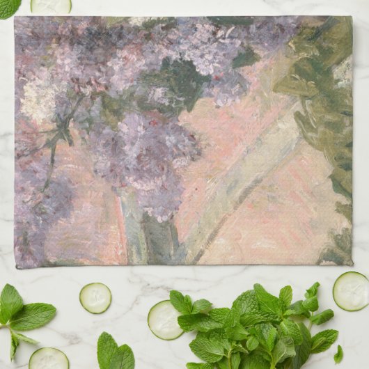 Lilacs in Window van Mary Cassatt American Painter Theedoek (Gevouwen)