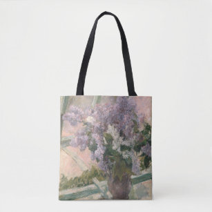 Lilacs in Window van Mary Cassatt American Painter Tote Bag