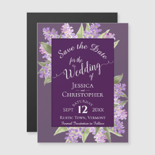 Lilacs & Kalligrafie Paarse Bruiloft Save the Date Magnetische Uitnodiging