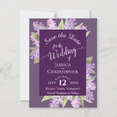 Lilacs & Kalligrafie Paarse Bruiloft Save the Date Magnetische Uitnodiging (Voorkant)