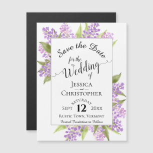 Lilacs & Kalligrafie Witte Bruiloft Save the Date Magnetische Uitnodiging