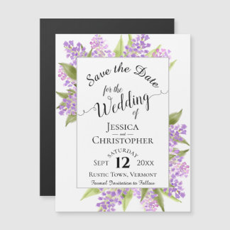 Lilacs & Kalligrafie Witte Bruiloft Save the Date Magnetische Uitnodiging
