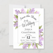 Lilacs & Kalligrafie Witte Bruiloft Save the Date Magnetische Uitnodiging (Voorkant)