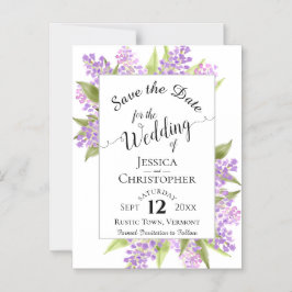 Lilacs & Kalligrafie Witte Bruiloft Save the Date Magnetische Uitnodiging