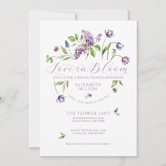 Lilacs & Lente Bloemen Bruidsdouche Uitnodiging (Voorkant)