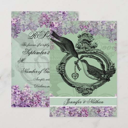 Lilacs Locket RSVP-kaart RSVP Kaartje (Voorkant / Achterkant)