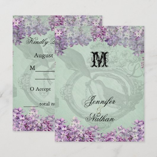 Lilacs Locket Wedding RSVP-kaart RSVP Kaartje (Voorkant / Achterkant)