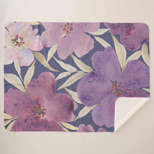 Lilacs on watercolor violet background sherpa deken (Voorkant (horizontaal))