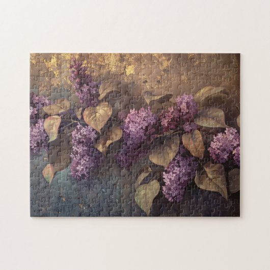 Lilacs op Gouden Achtergrond Olieverfschilderij Legpuzzel (Horizontaal)