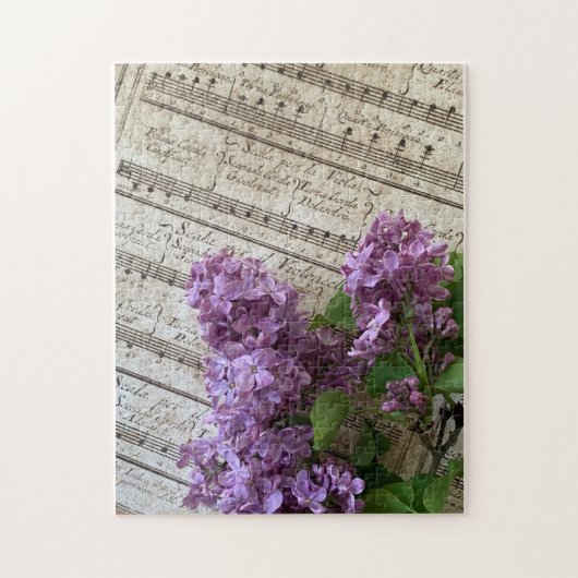 Lilacs op oude muziek legpuzzel (Verticaal)