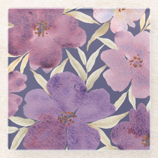 Lilacs op waterverf violette achtergrond glazen onderzetter (Voorkant)