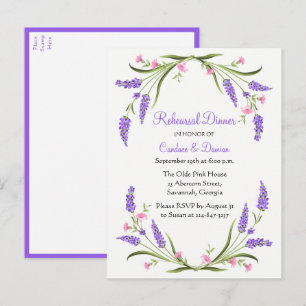 Lilacs Paarse Waterverf Floral Rehearsal Dinner Uitnodiging Briefkaart