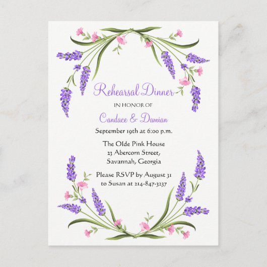 Lilacs Paarse Waterverf Floral Rehearsal Dinner Uitnodiging Briefkaart (Voorkant)