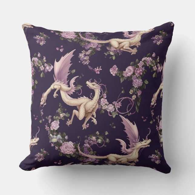 Lilacs, Rozen en White Dragons Pillow Kussen (Voorkant)